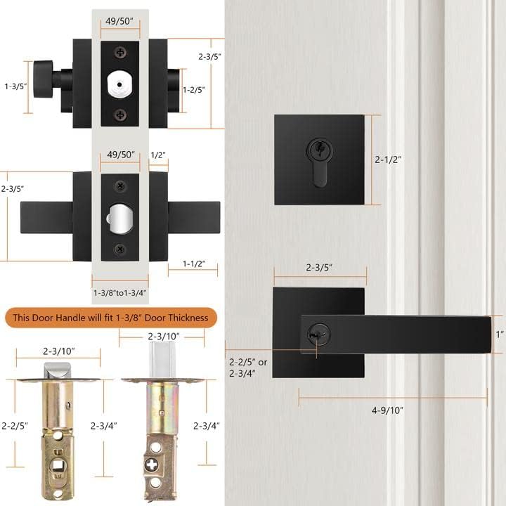 Probrico Square Entry Levers and Single Cylinder Deadbolts Combo Pack Flat Black Reversible Door Hardware Set