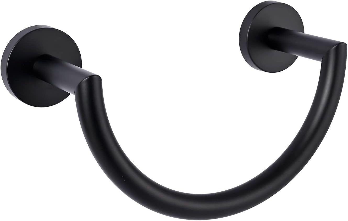 HouseAid - Stainless Steel Towel Holder Modern Bathroom Towel Ring for Hand Face Removal Wall-Mounted Matte Black