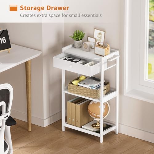 White Bathroom Standing Shelf with Fabric Drawer Compact Storage for Your Washroom