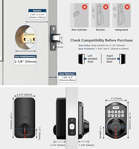 Fingerprint Door Lock with Keyless Entry - Easy Setup Matte Black