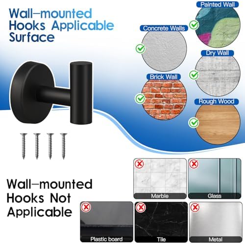Sturdy Matte Black Adhesive Towel Hooks