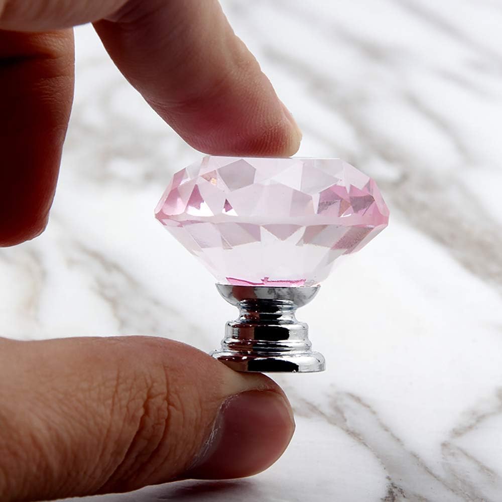 5-Piece Crystal Cabinet Knobs - 30mm Pink Crystal knobs for drawers dressers kitchen and more