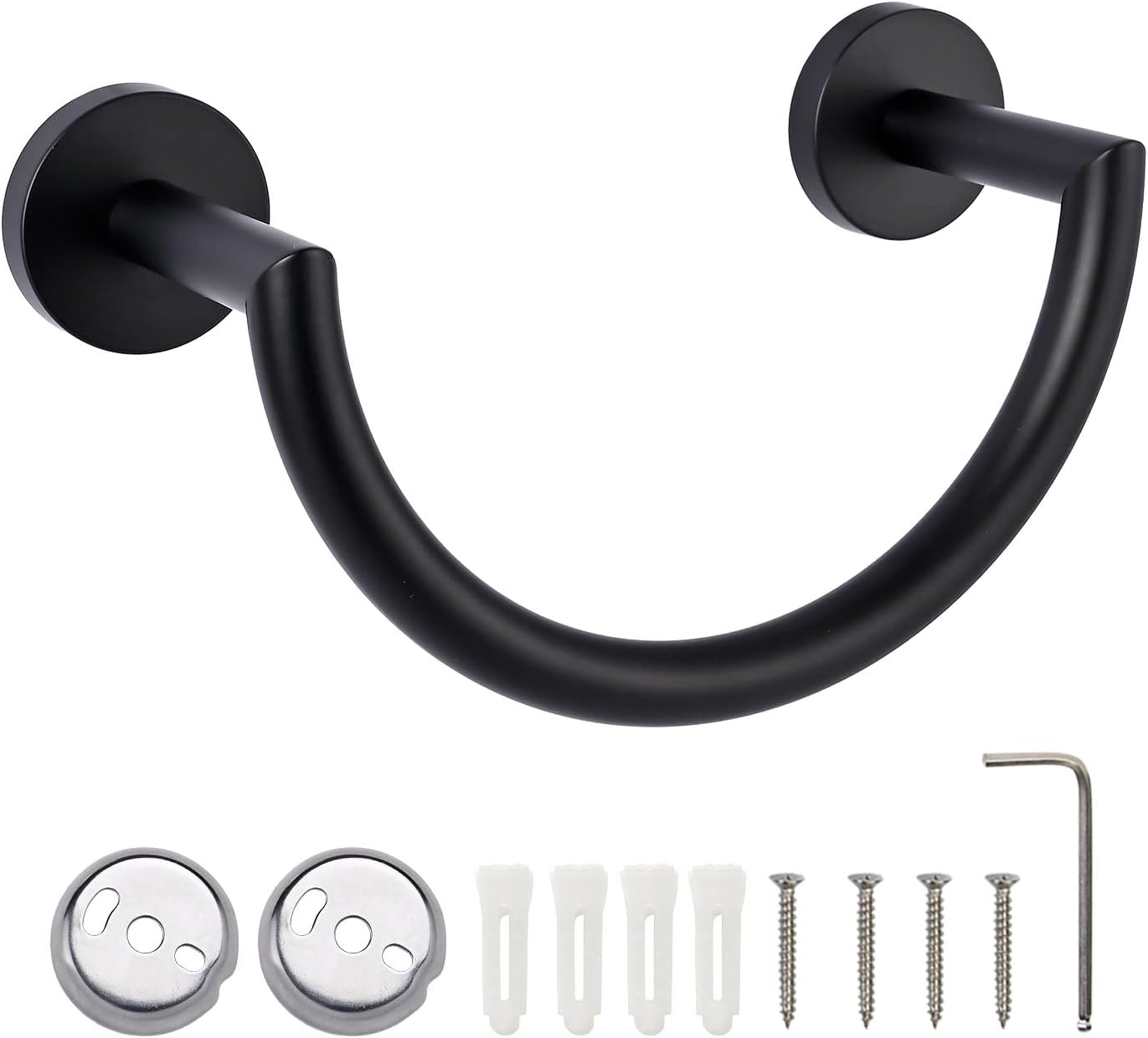 HouseAid - Stainless Steel Towel Holder Modern Bathroom Towel Ring for Hand Face Removal Wall-Mounted Matte Black