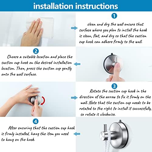 Suction Cup Towel Hooks for Bathrooms brushes Nickel Up to 15LB Capacity Lifetime Warranty