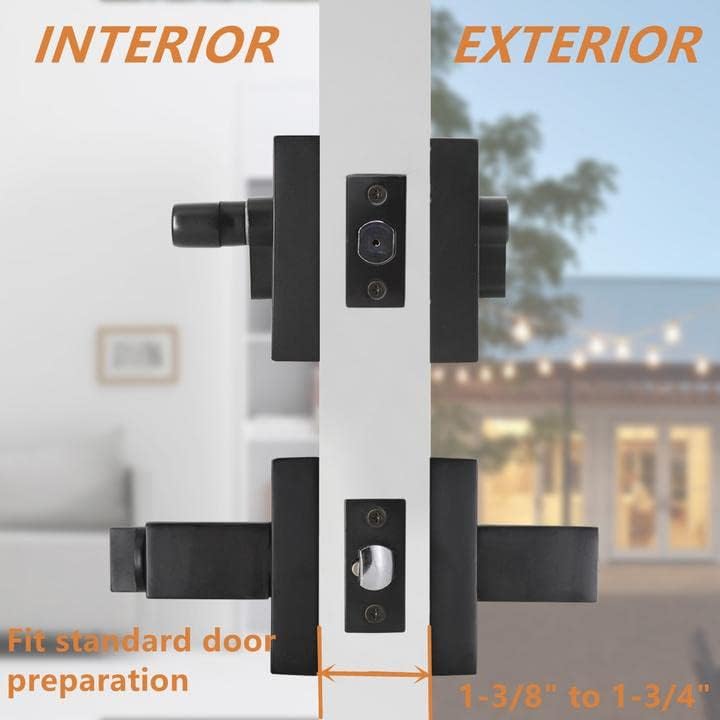 Probrico Square Entry Levers and Single Cylinder Deadbolts Combo Pack Flat Black Reversible Door Hardware Set