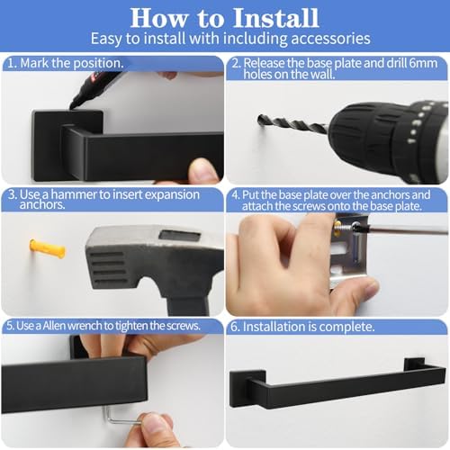 5-Piece Black Bathroom Hardware Set Wall-Mounted Style