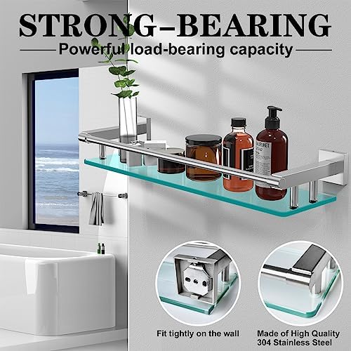 SFGSOWOR20 Stainless Steel Tempered Glass Wall Mount Shelf for Bathroom Sink Organizer