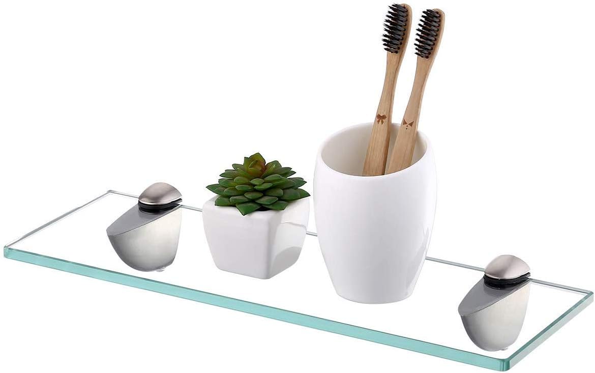 Kes Bathroom Glass Shelf Extra Thick Tempered Glass Organizer Shelf for Kids Safe Durable