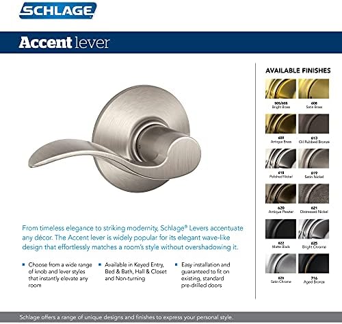 Schlage F40 ACC 619 Privacy Door Lock System with Satin Nickel Finish
