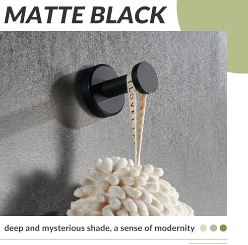 Sleek Matte Black Stainless Steel Robe Towel Hook for Space-Saving Storage in Bathroom Kitchen or Bedroom