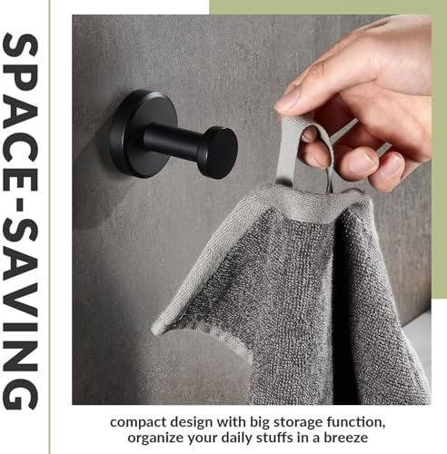 Sleek Matte Black Stainless Steel Robe Towel Hook for Space-Saving Storage in Bathroom Kitchen or Bedroom
