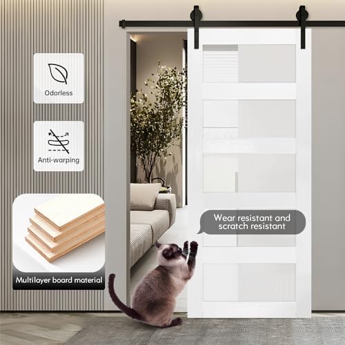 Stylish 36x84 inch Frosted Glass Sliding Barn Door with MDF Construction