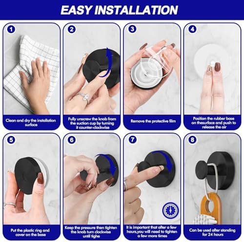 Adorable Suction Cup Shower Hooks for Bathroom Window Glass Towel Robe Looafh Hangers - Durable Black Design