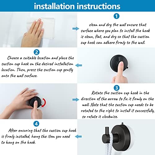 2 Piece Suction Cup Shower Hooks Black Durable Modern Bathroom Towel Hangers