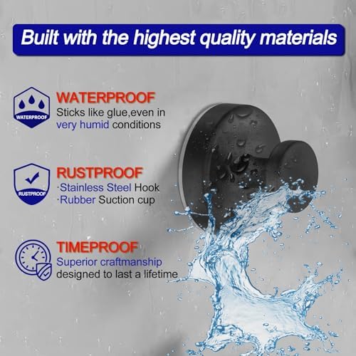Adorable Suction Cup Shower Hooks for Bathroom Window Glass Towel Robe Looafh Hangers - Durable Black Design