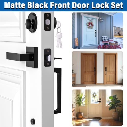 Matte Black Front Door Handle Set - Durable Stylish Entry Security