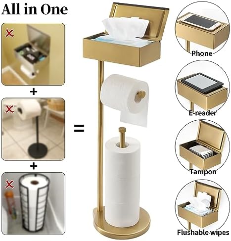 Theaoo Multi-Functional Toilet Paper Holder with Shelf Gold