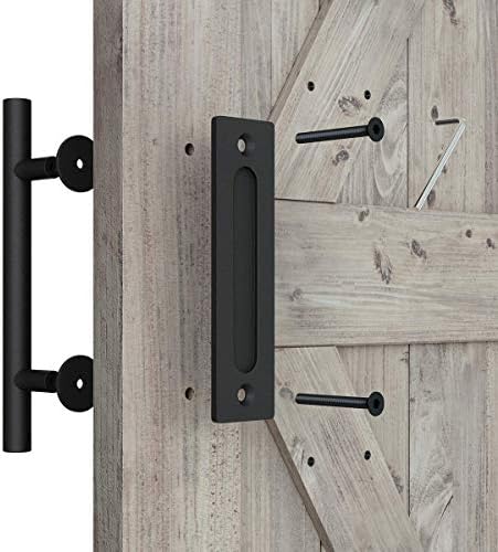 2-Piece Rustic Solid 12 Pull and Flush Barn Door Handles Set for Gates Garages Sheds Black Durable Steel