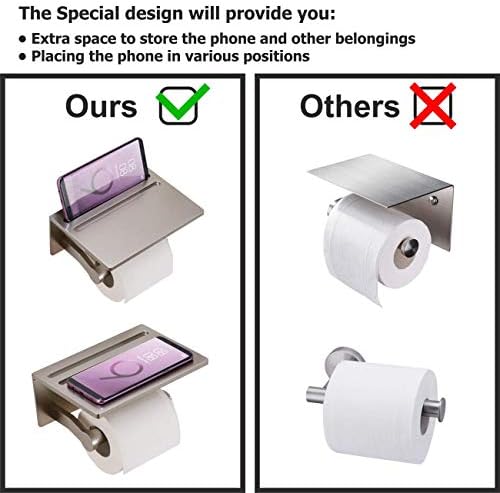 Homely Trove SmartHome Toilet Paper Holder With Shelf Aluminum Tissue Roll Organizer For Modern Bathroom