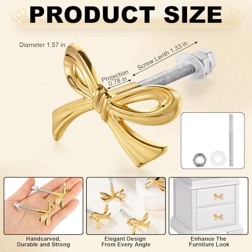 8-Piece Metal Bow Knobs for Drawers and Cabinets Gold Tone Vintage Design Durable and Elegant