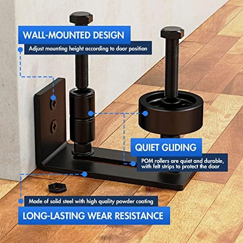 Lvyesea2-Piece Barn Door Bottom Guide Steel POM Matte Black Silent Roller