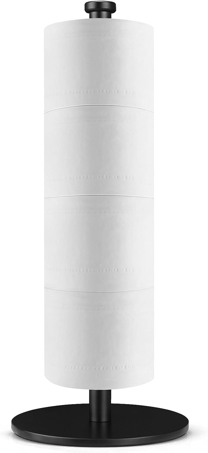 Carry Clean -Weighted Toilet Paper HolderSturdy 4 Roll Storage Stand Water Resistant for Home Bathroom
