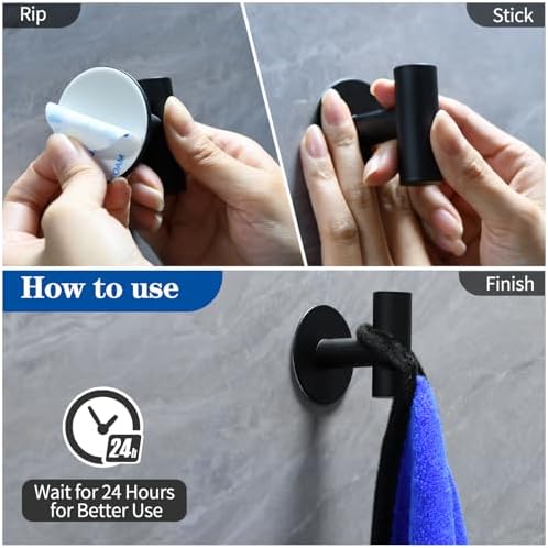 Sturdy Matte Black Adhesive Towel Hooks