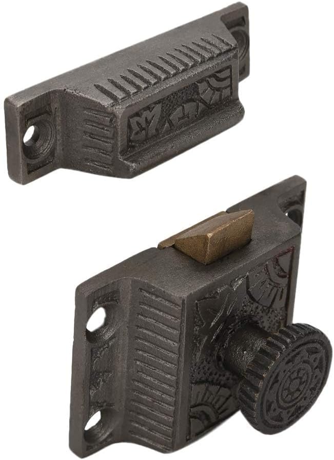 --------Handmade Antique Iron Finish - Secure Closing Cabinet Latch with Windsor Knob Design