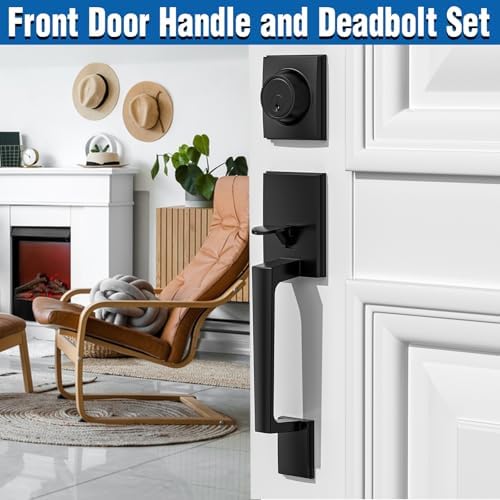 Matte Black Front Door Handle Set - Durable Stylish Entry Security