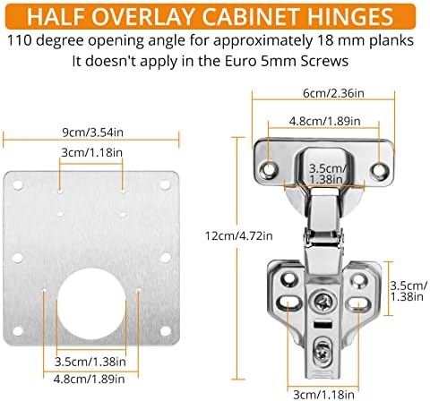 Neoteck 110 Soft Close Cabinet Hinges Kit with Repair Plates 8 Repair Plates 4 Hinges 72 screws Stainless Steel Design