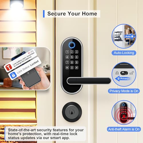 Smart Lock Fingerprint Entry Keypad Secure Easy Door Entry Google Assistant Alexa Compatible
