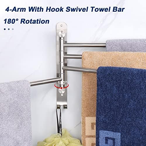 NearMoon 4-Arm Swivel Towel Rack Rust-Proof Stainless Steel Towel Bar