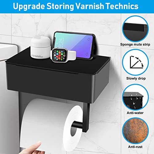 Sturdy Toilet Paper Holder with Storage for Bathroom Use Black Stainless Steel Included Wet Wipes Organizer