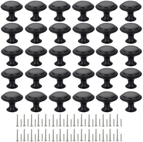 30-Piece 30mm Black Zinc Drawer Knobs for Kitchen Closet Hardware