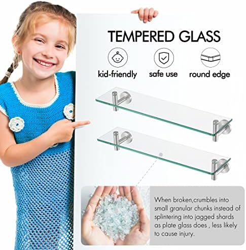 AKOES Rust-Resistant Floating Glass Wall Shelf for Bathroom 20-Inch