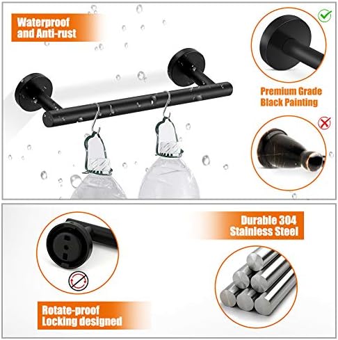 5-Piece Bathroom Hardware Set with Stainless Steel towel bar paper holder 3 Robe hooks