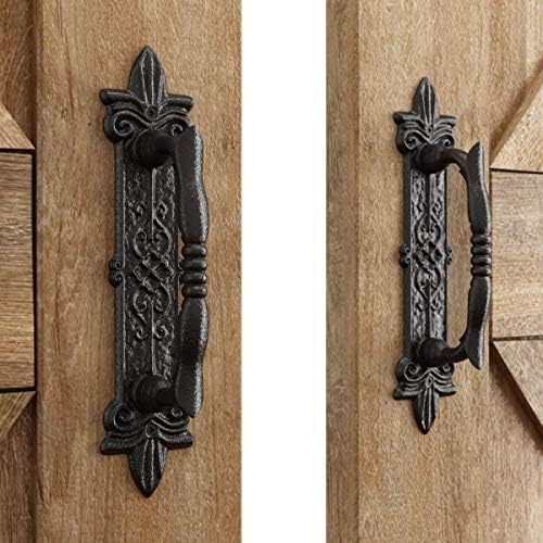 SmartStandard Heavy Duty Door Handle Set Rustic Barn Door Pull For Gates Garages Black