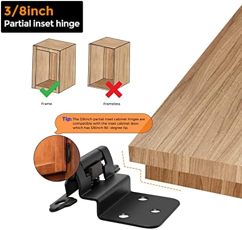 Ravinte 20-Packs 38 Inset Matte Black Cabinet Hinges Smooth Silent Close for Kitchen Bathroom Doors