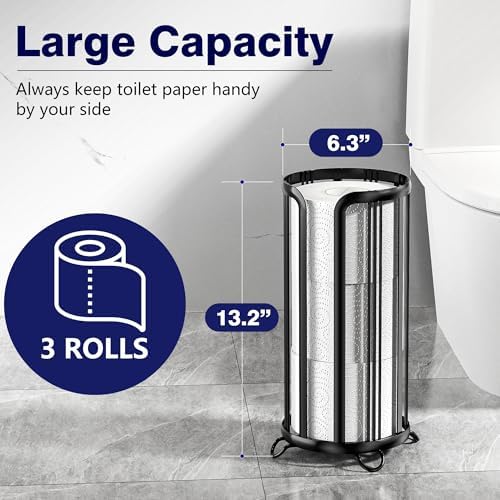 Epicano Toilet Paper Holder Stand Space-Saving Mega Roll Organizer Black