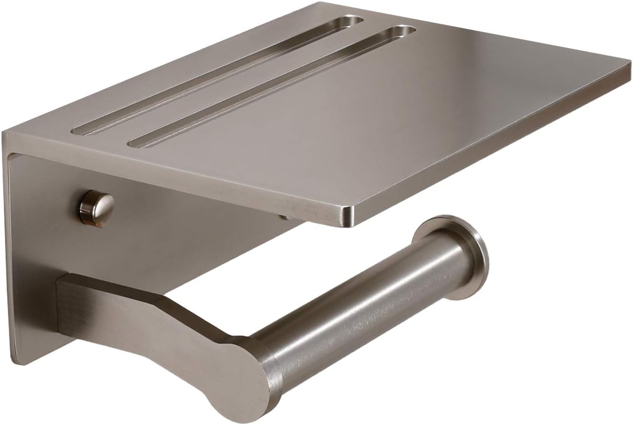 Homely Trove SmartHome Toilet Paper Holder With Shelf Aluminum Tissue Roll Organizer For Modern Bathroom