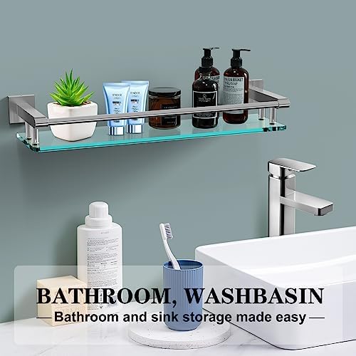 SFGSOWOR20 Stainless Steel Tempered Glass Wall Mount Shelf for Bathroom Sink Organizer