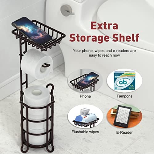 Toilet Paper Holder Stand with Shelf Bronze