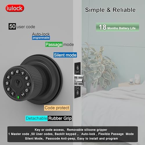 50-Code Keypad Door Lock Waterproof Matte Black