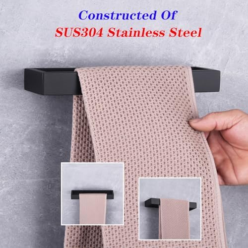 Modern Black Stainless Steel Towel Holder for Bathroom