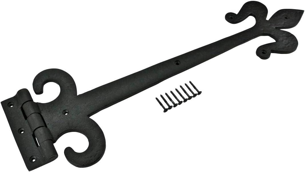 Renovators Supply Manufacturing Black Wrought Iron Fleur De Lis Hinges 18-Inch Pack of 4