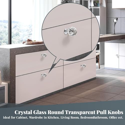 OctinPris 20x Clear Crystal Glass Door Knobs Round Diamond Wardrobe Pulls for Kitchens Offices and More