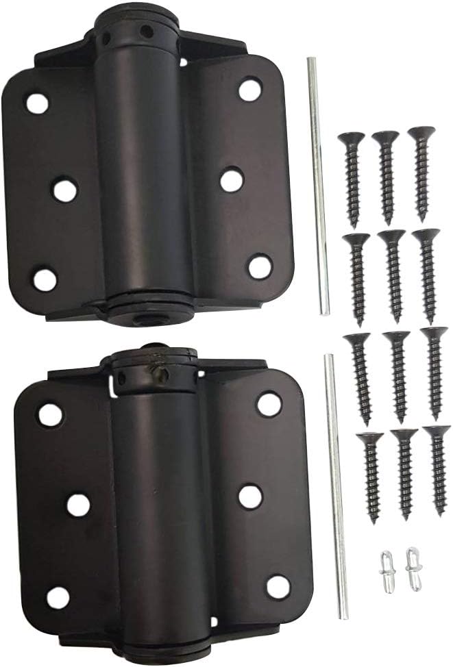 QCAA Heavy Duty Adjustable Spring Hinge 2 Pack - Black Door Hardware for Home Improvement