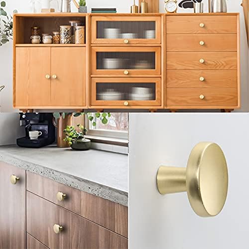 Goldenwarm 10Pack Round Gold Knobs Drawer Cabinet knobs with brushed gold finish
