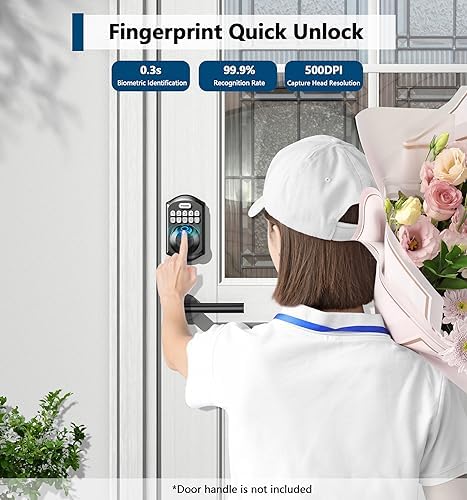 Fingerprint Door Lock with Keyless Entry - Easy Setup Matte Black