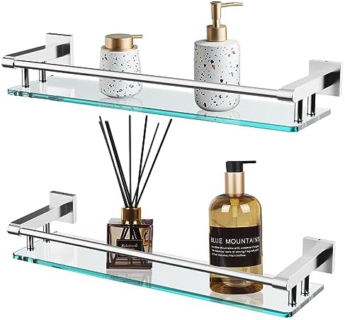 SFGSOWOR20 Stainless Steel Tempered Glass Wall Mount Shelf for Bathroom Sink Organizer